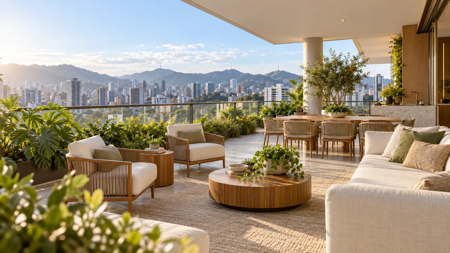 Varanda com jardim ilustrativa
